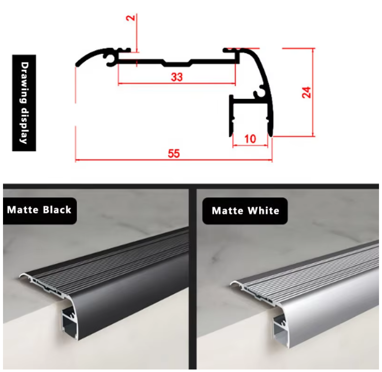 Abesttec OEM Factory Modern Design Safety Step LED Aluminum Stair Nosing With Rubber Insert