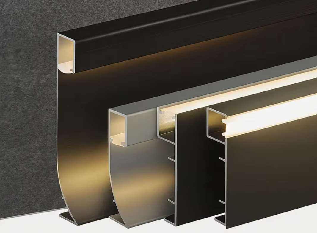 LED Aluminum Baseboard Trim Light Channel Recessed Wall Skirting Board Profile for Apartment Hotels 